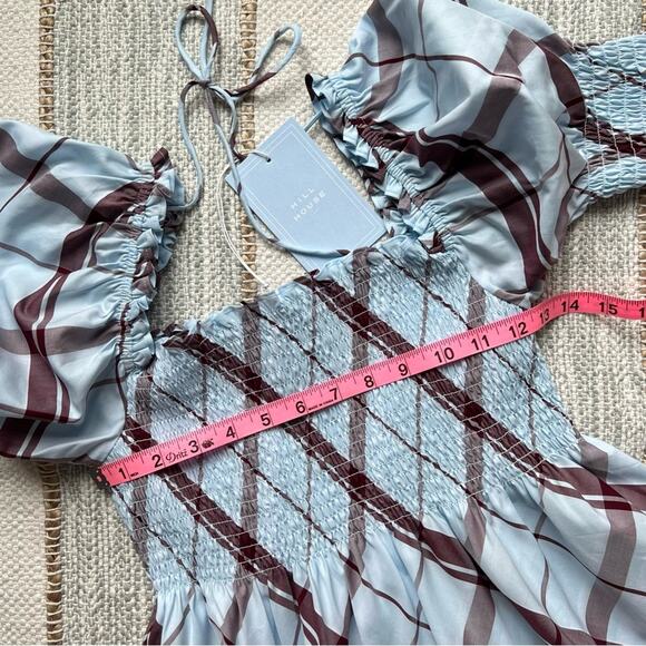 Hill House The Athena Matilda Plaid Short Puff Sleeves Mini Nap Dress Women’s XS - Picture 6 of 8